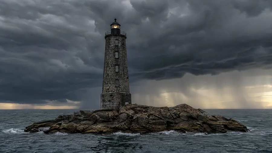 Le même phare sous un ciel d’orage menaçant.