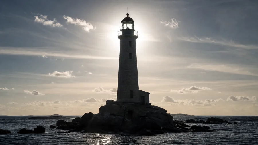 Le même phare à contre-jour, le soleil juste derrière la tour.